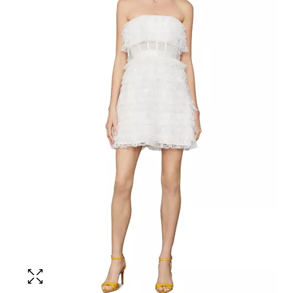 NWT Elegant White Ruffle Tiered BCBG MaxAzaria Cocktail Dress